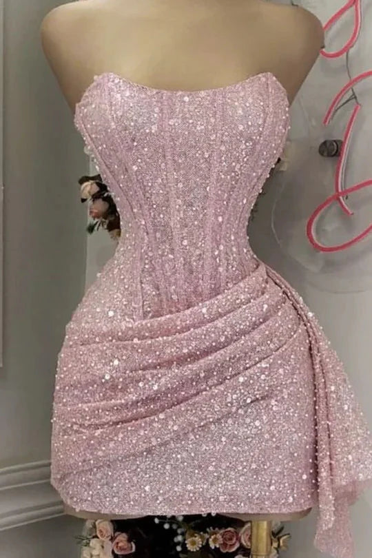 Blushing Pink Sequins Cocktail Dresses Woman Elegant Wedding Formal Prom Dresses Gowns Mini Graduation Dresses Vestido De GraduacióN Vestido De Fiesta Homecoming Dresses Main image