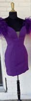 Bodycon Deep V Neck Purple Short Homecoming Dresses with Feather