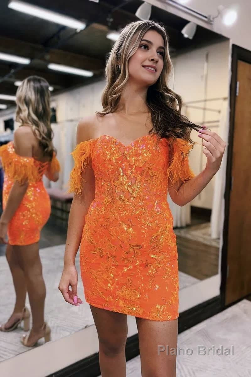Bodycon Lace Feathers Off-the-Shoulder Short with Sequin Appliques Homecoming Dresses Secondary image