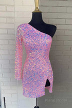 Bodycon One-Shoulder Sequins Homecoming Dress