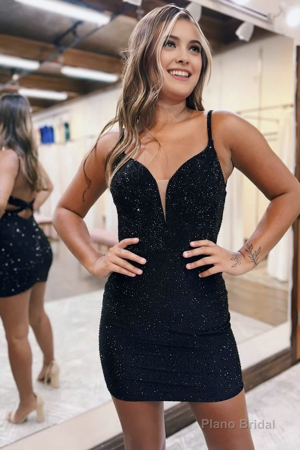 Bodycon V Neck Beaded Tight Homecoming Dresses Main image