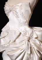 Bow Ivory A Line Sweetheart Neck Lace Satin Mini Homecoming Dresses Cocktail Dresses