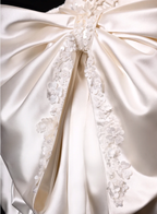 Bow Ivory A Line Sweetheart Neck Lace Satin Mini Homecoming Dresses Cocktail Dresses