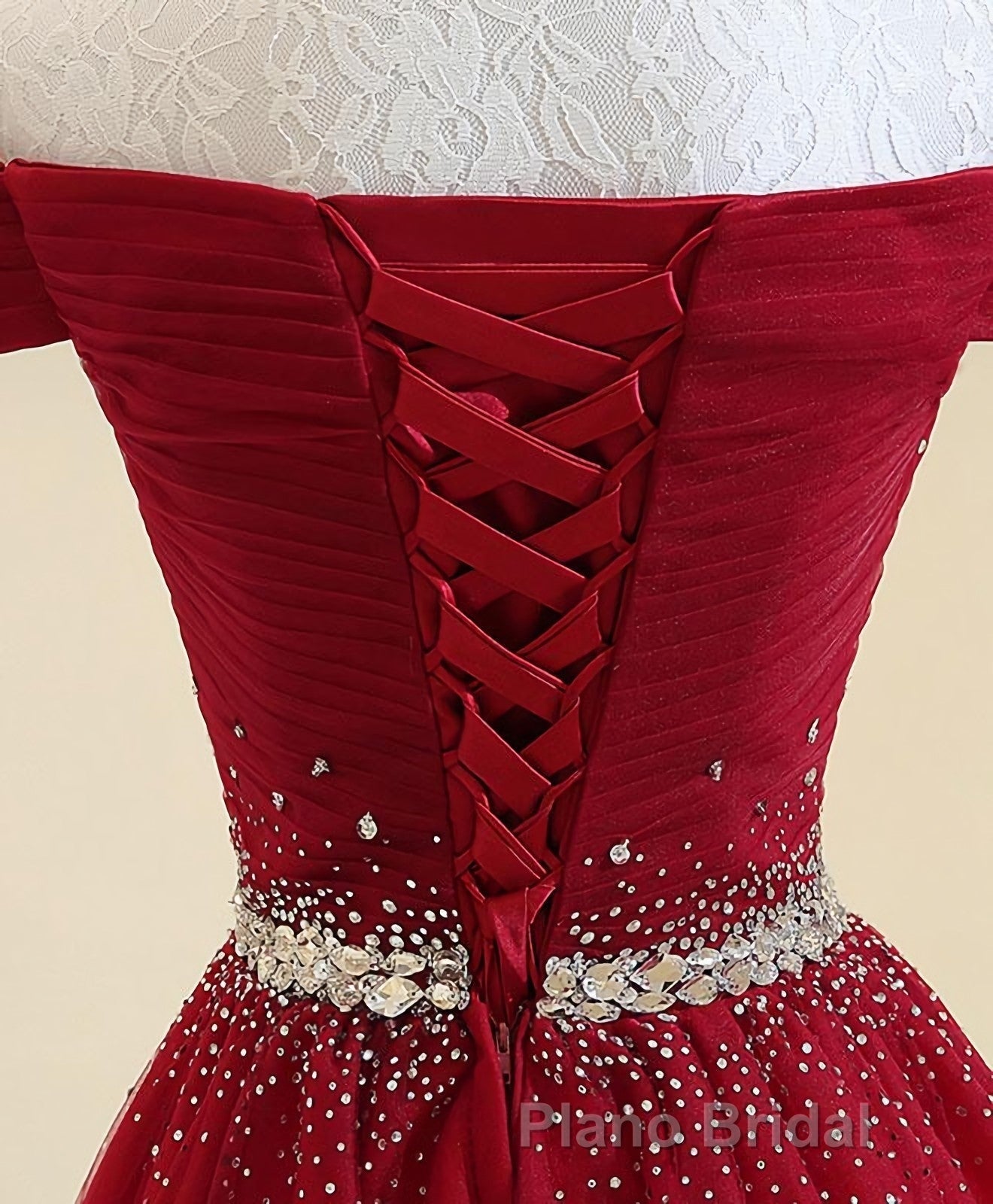Burgundy Tulle Off Shoulder Long Formal Prom Dresses, Burgundy Evening Dresses