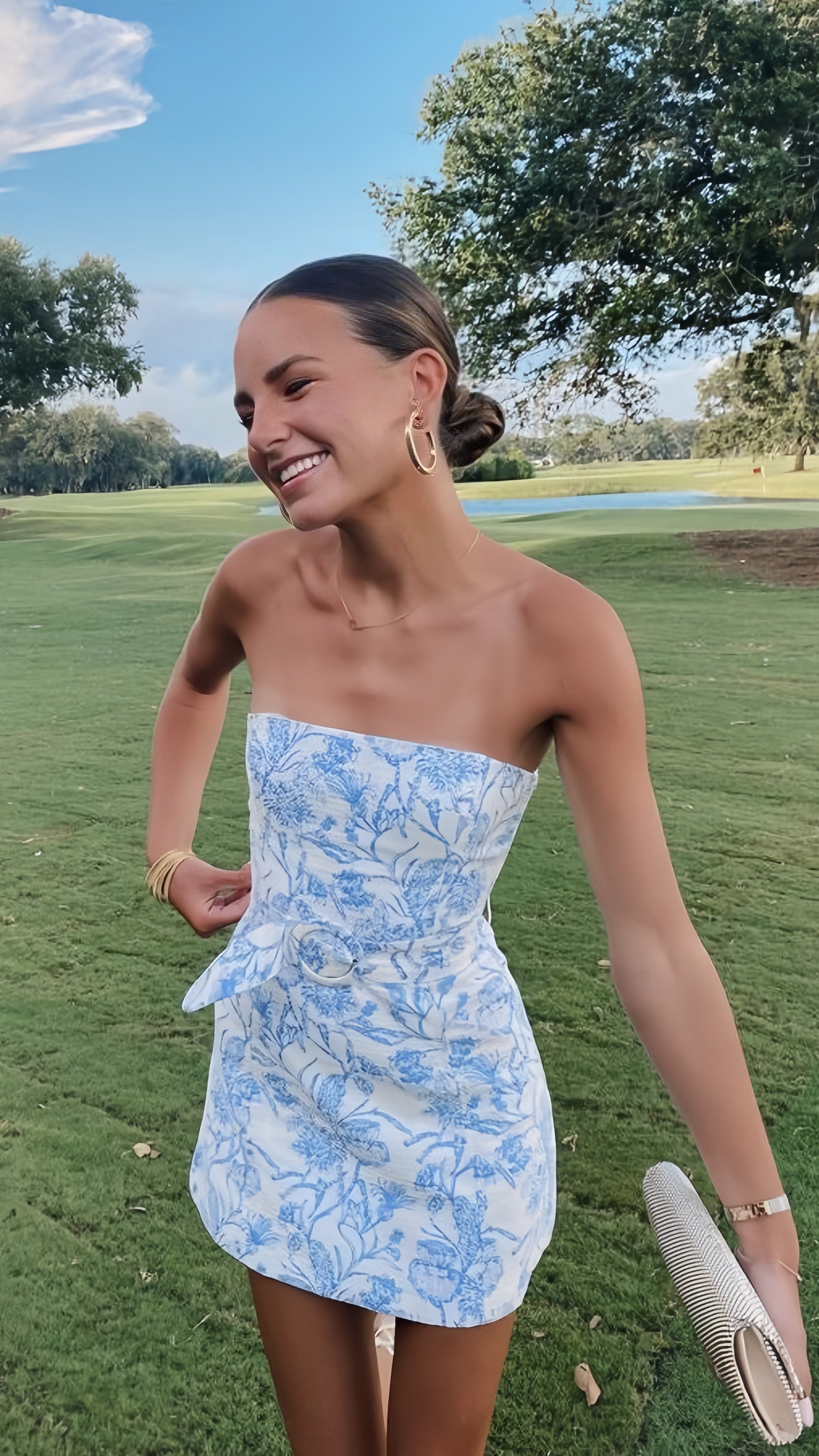 Bravo Floral Print Homecoming Dresses Strapless Mini Party Gown, Main image