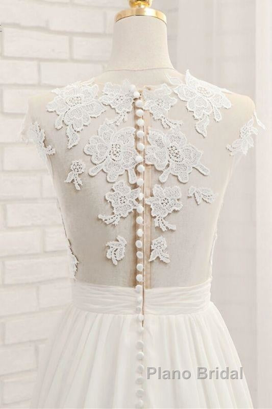 Front Slit Appliques Chiffon A-line Wedding Dress