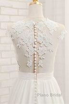 Front Slit Appliques Chiffon A-line Wedding Dress