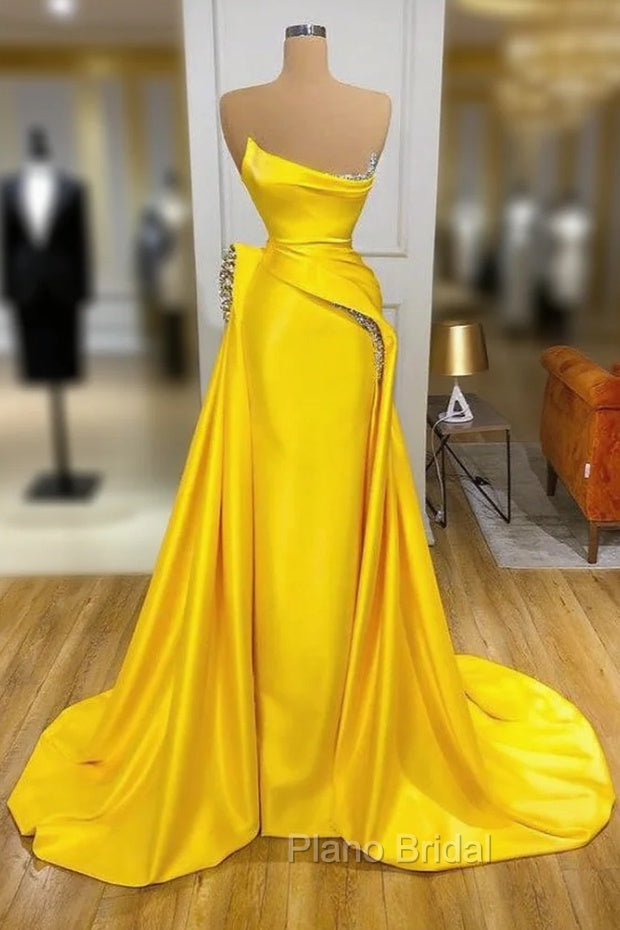 Bright Yellow Strapless Metallic Sequin Overskirt Formal Prom Dresses Main image