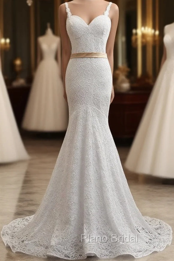 Brilliant Vintage White Mermaid Lace With Ribbons Wedding Dresses Main image
