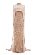 Brown Beading Formal Prom Dresses Sweep Train High Neck Zipper Sleeveless Evening Dresses