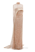 Brown Beading Formal Prom Dresses Sweep Train High Neck Zipper Sleeveless Evening Dresses