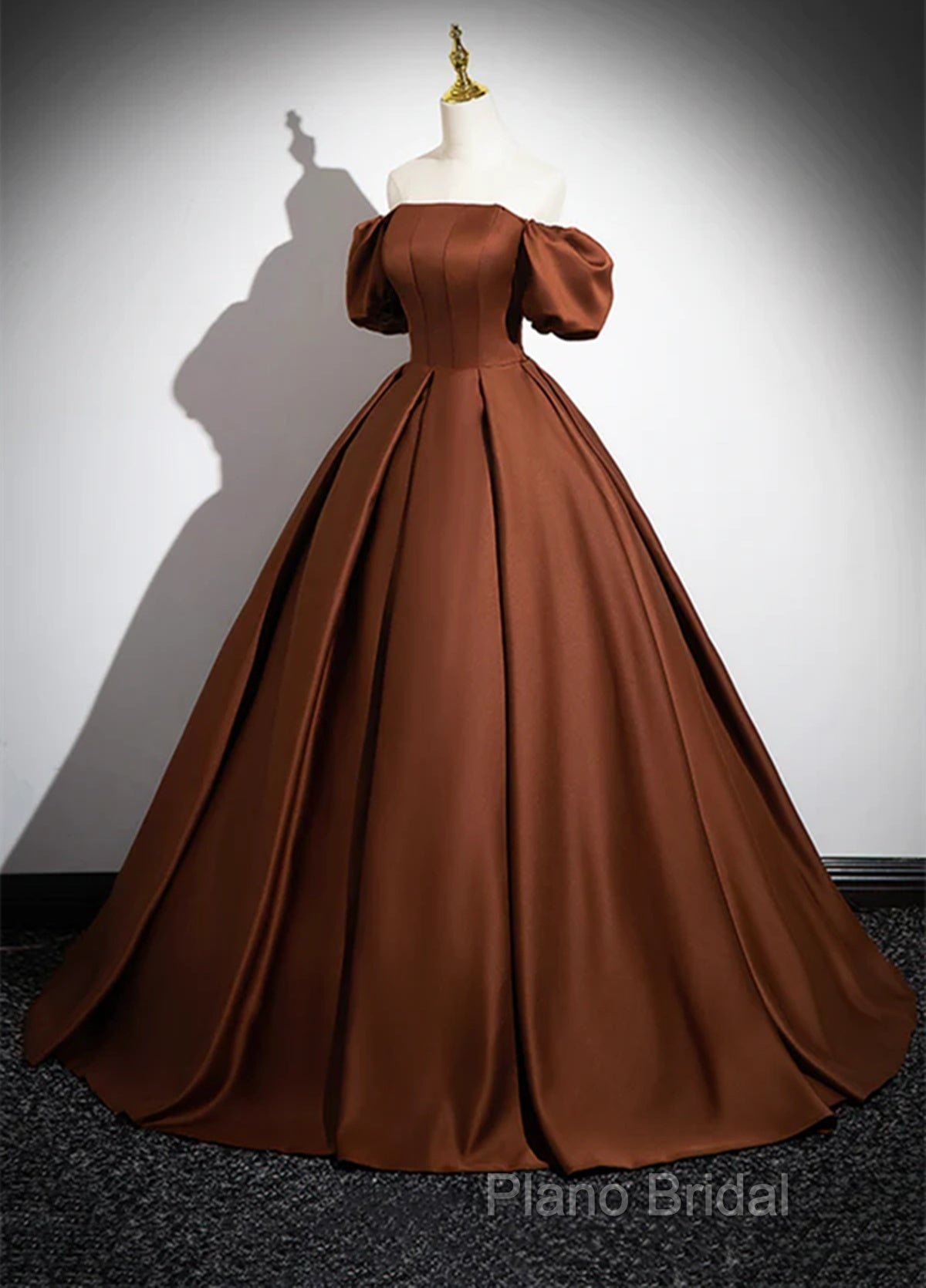 Brown Satin A-Line Short Sleeves Party Dresses, Simple Satin Formal Prom Dresses Formal Dresses Secondary image