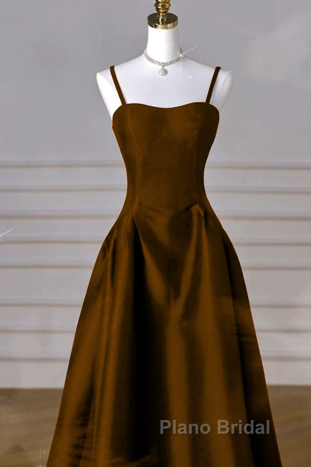 Brown Satin A-Line Sweetheart Long Formal Dresses, Simple Brown Evening Dresses Secondary image
