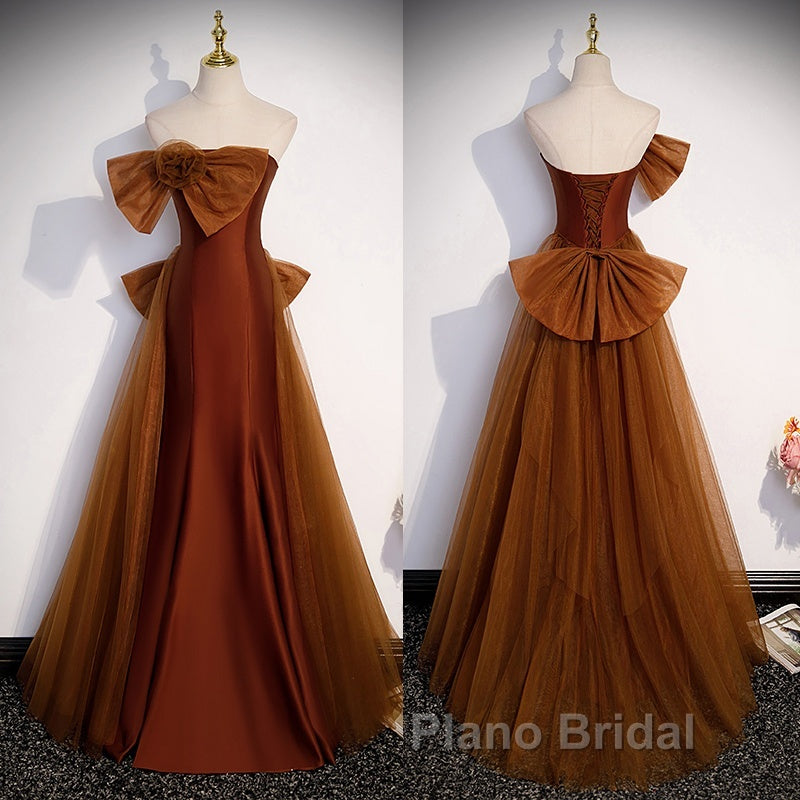 Brown Tulle And Satin Mermaid Long Party Dresses, Long Formal Dresses Formal Prom Dresses Secondary image