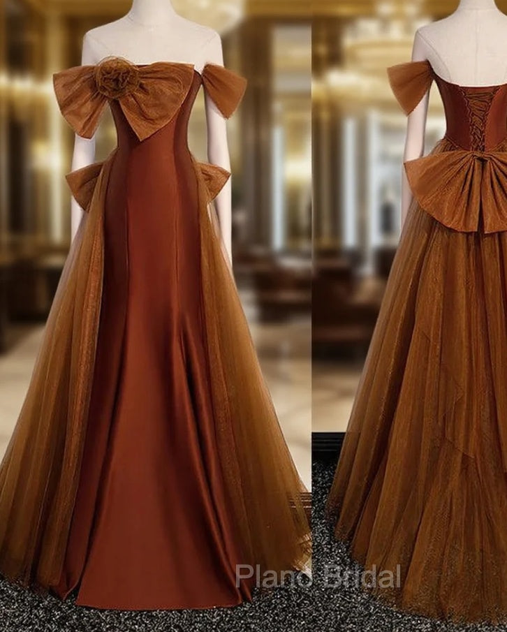 Brown Tulle and Satin Mermaid Long Party Dresses, New Style Long Formal Dresses Formal Prom Dresses Secondary image