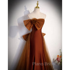 Brown Tulle and Satin Mermaid Long Party Dresses, New Style Long Formal Dresses Formal Prom Dresses