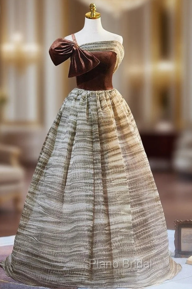 Brown Velvet One Straps Bow Formal Prom Dresses Main image