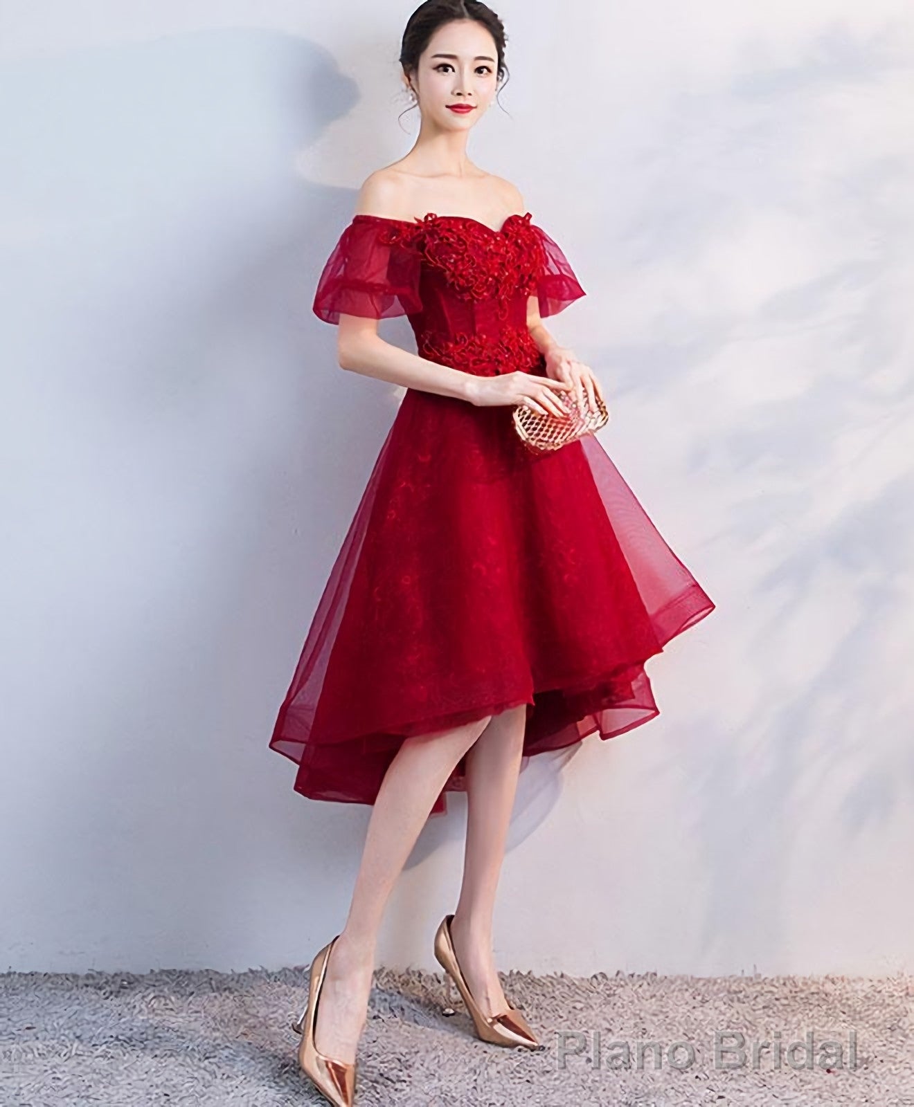 Burgundy Tulle Short Prom Dress Homecoming Dress Secondary image