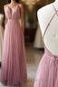 Simple Tulle Long Formal Prom Dresses, A Line Backless Evening Dresses