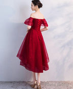 Burgundy Tulle Short Prom Dress Homecoming Dress
