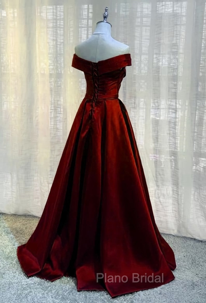 Burgundy A-line Floor Length Satin Formal Prom Dresses Party Dresses, Wine Red Long Formal Dresses Secondary image