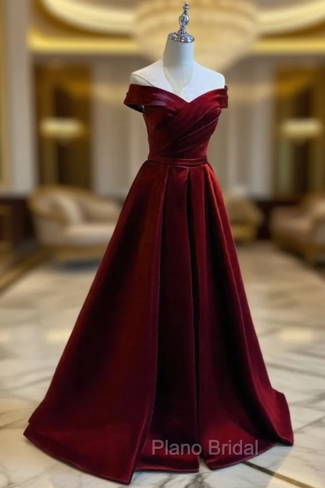 Burgundy A-line Floor Length Satin Formal Prom Dresses Party Dresses, Wine Red Long Formal Dresses Main image