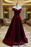 Burgundy A-line Floor Length Satin Formal Prom Dresses Party Dresses, Wine Red Long Formal Dresses