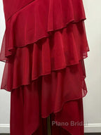 Burgundy A-Line Halter V Neck Chiffon Backless Formal Prom Dresses,Bridesmaid Dresses With Ankle Length
