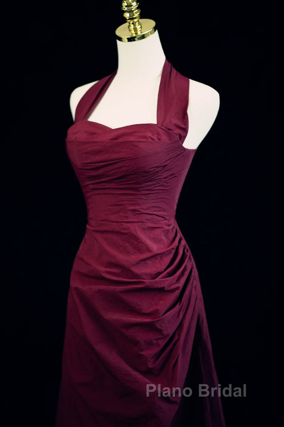 Burgundy A-Line Halter Vintage Style Formal Prom Dresses, Burgundy Long Evening Dresses