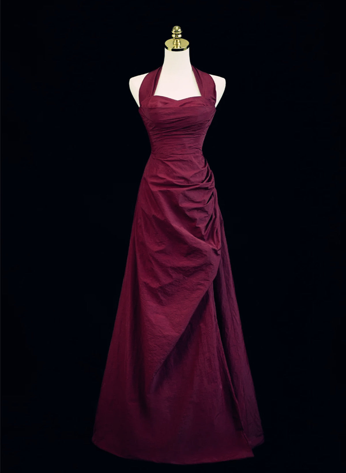 Burgundy A-Line Halter Charming Style Formal Prom Dresses, Burgundy Long Formal Evening Dresses Main image