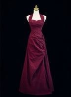 Burgundy A-Line Halter Charming Style Formal Prom Dresses, Burgundy Long Formal Evening Dresses