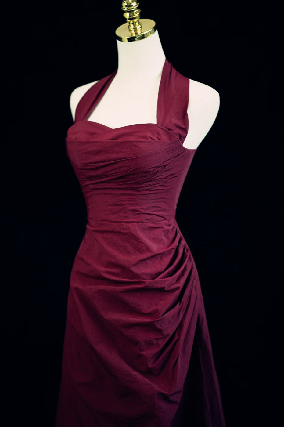 Burgundy A-Line Halter Charming Style Formal Prom Dresses, Burgundy Long Formal Evening Dresses Secondary image