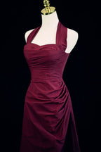 Burgundy A-Line Halter Charming Style Formal Prom Dresses, Burgundy Long Formal Evening Dresses