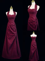 Burgundy A-Line Halter Charming Style Formal Prom Dresses, Burgundy Long Formal Evening Dresses