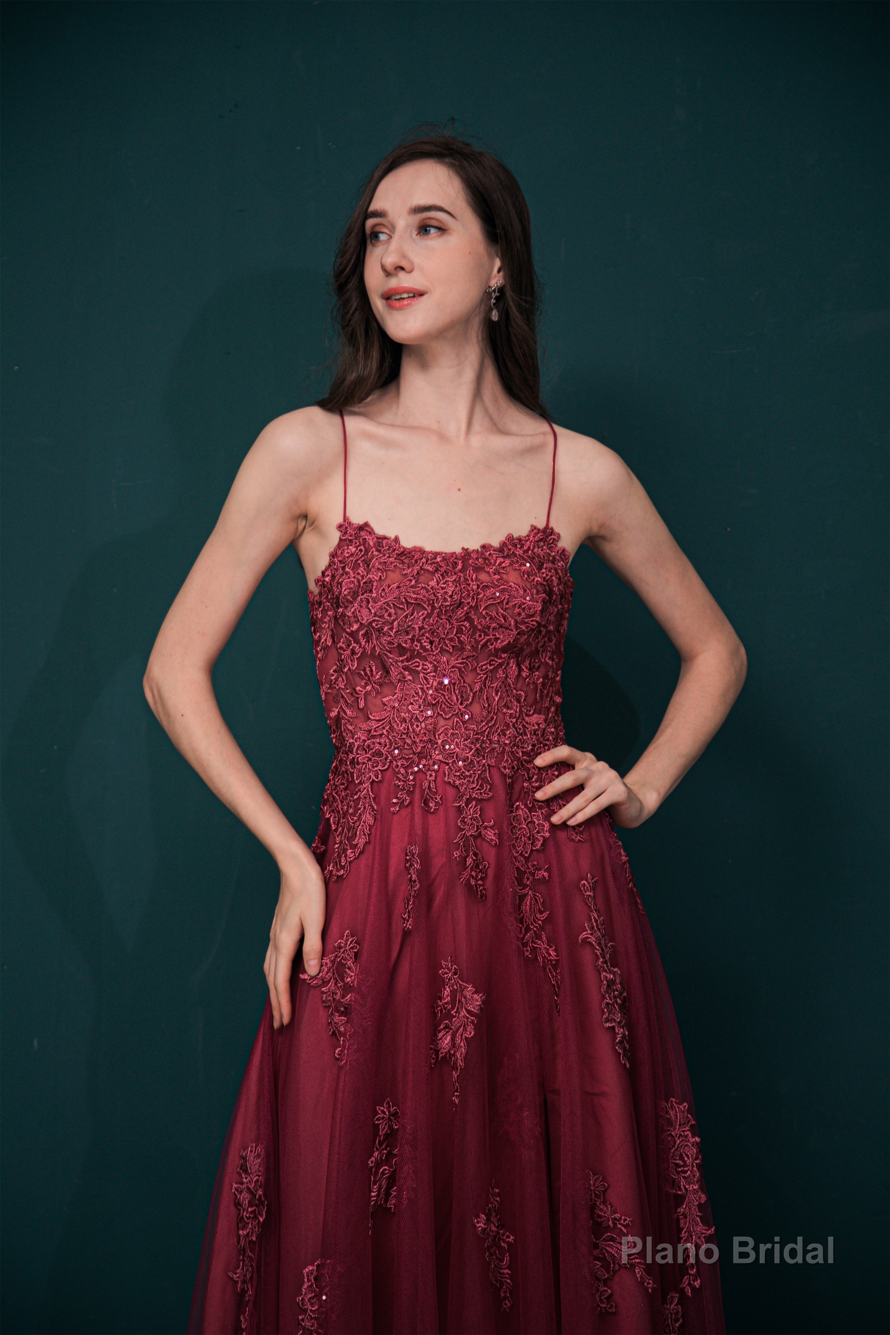 A-line Lace Appliques Long Prom Dresses