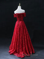 Burgundy A line lace tulle beads long Formal Prom dress, burgundy bridesmaid dress