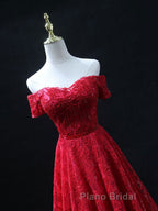 Burgundy A line lace tulle beads long Formal Prom dress, burgundy bridesmaid dress