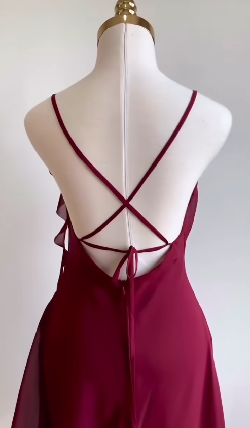 Burgundy A Line Spaghetti Strap Floral Chiffon Short Party Dresses Homecoming Dresses Outfits