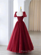 Burgundy A line tulle beads long Formal Prom dress burgundy formal dress
