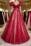 Burgundy A line tulle long Formal Prom dress burgundy evening dress