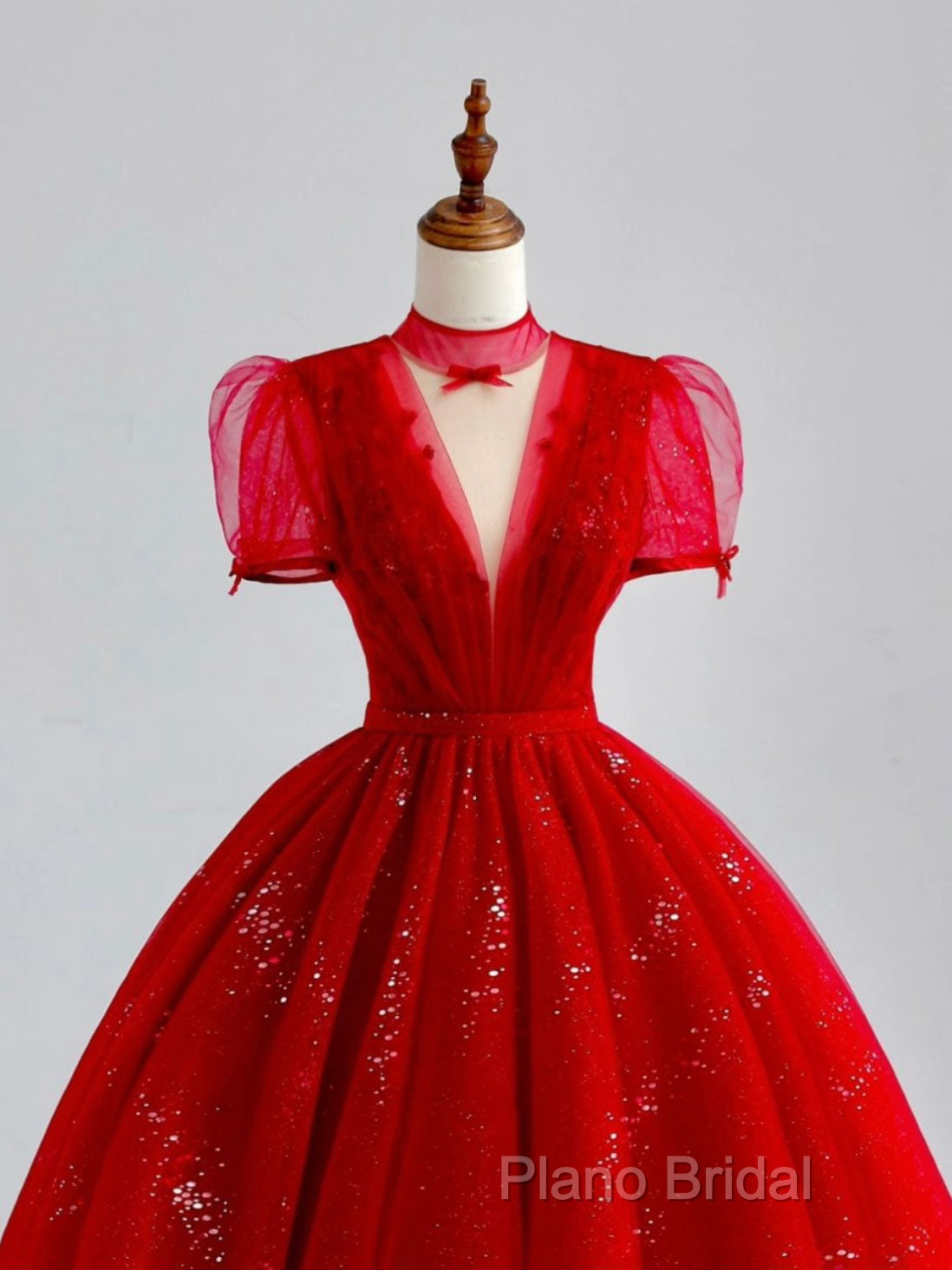 Burgundy A-Line Tulle Sequin Long Formal Prom Dresses, Burgundy Formal Dresses Secondary image