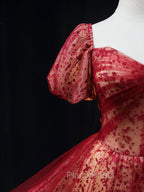 Burgundy A line Tulle Sequin Long Formal Prom Dresses Burgundy Tulle Formal Evening Dresses