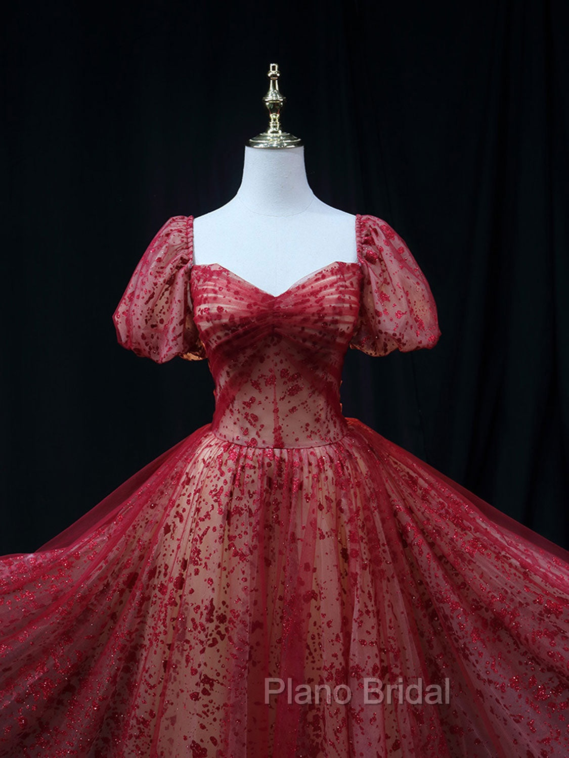 Burgundy A line Tulle Sequin Long Formal Prom Dresses Burgundy Tulle Formal Evening Dresses