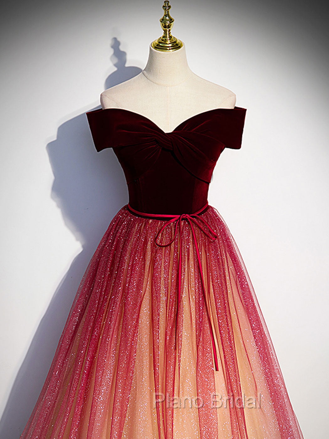 Burgundy Aline Tulle Sequin Long Formal Prom Dresses, Velvet Burgundy Formal Party Dresses