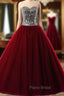 Burgundy Ball Gown Sweetheart Tulle Sequins Quinceanera Dresses