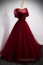 Burgundy Ballgown Long Formal Prom Dresses with Removable Jacket