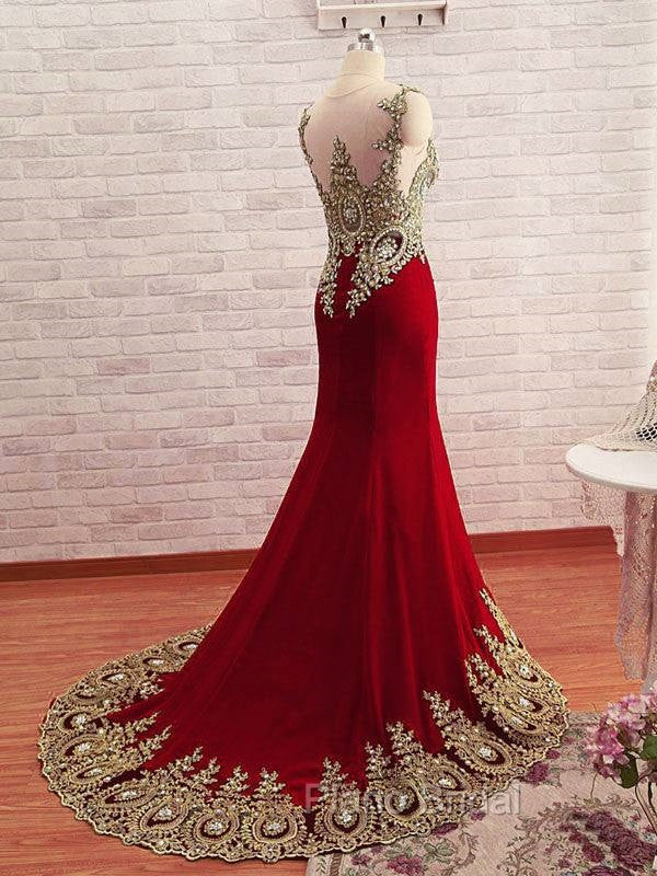 Burgundy Chiffon Lace Applique Long Formal Prom Dresses, Burgundy Evening Dresses