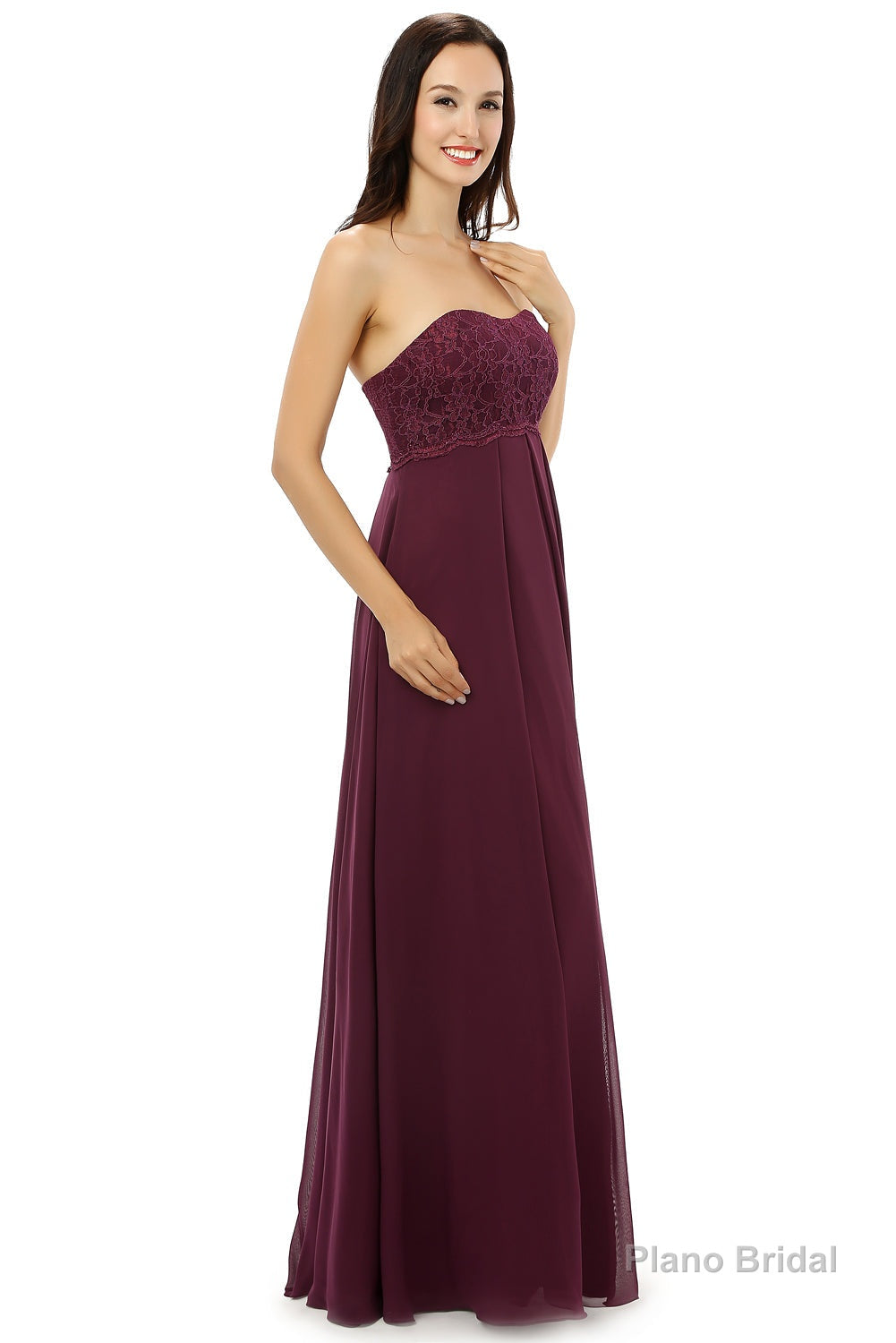 Burgundy Chiffon Lace Sweetheart High Waist Bridesmaid Dresses Secondary image