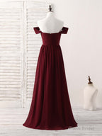 Burgundy Chiffon Off Shoulder Long Prom Dress Burgundy Bridesmaid Dress