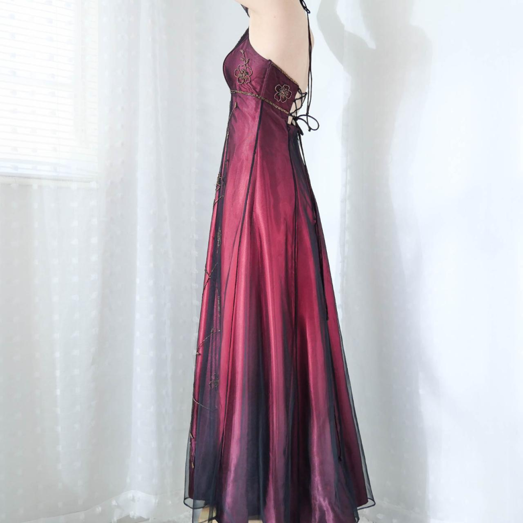 Vintage Fuchsia Halter-Neck A-Line Beaded Chiffon Long Formal Prom Dresses Formal Evening Gown